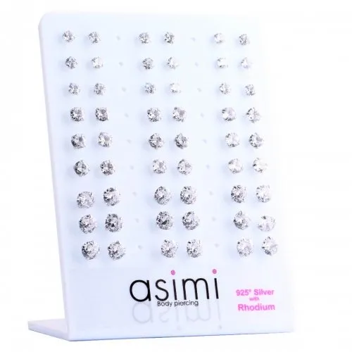 Ασημένιο επιροδιωμένο σκουλαρίκι με ζιργκόν 4-5-6mm