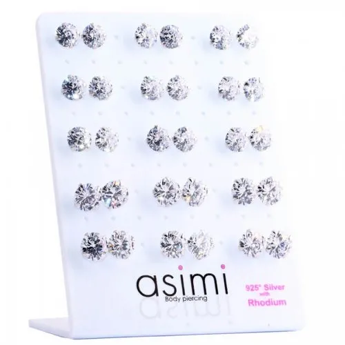 Ασημένιο επιροδιωμένο σκουλαρίκι με ζιργκόν 8-10mm