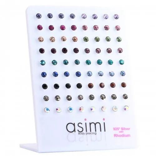 Ασημένιο επιροδιωμένο σκουλαρίκι Mix χρώμα 4mm