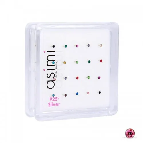 Ασημένιο σκουλαρίκι μύτης 1.5mm κολλητό στρασάκι με χρώμα