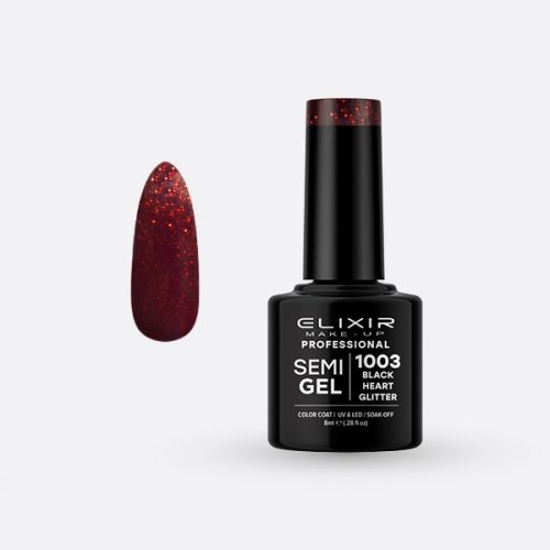 Elixir Make Up Semigel Color Coat Soak Off 1003 Black Heart Glitter 8ml