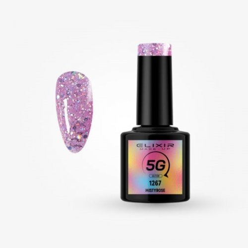 Elixir 5G Glitter Semi Gel Ημιμόνιμο Bερνίκι - 1267 Mistyrose 8ml