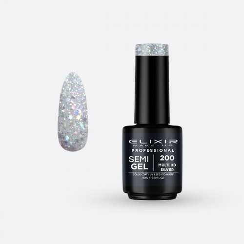 Elixir Make Up Semigel Color Coat Soak Off 200 Multi 3D Silver 15ml
