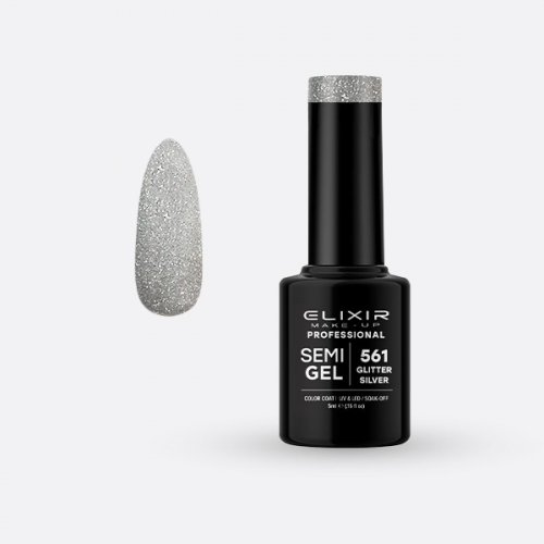 Elixir Make Up Semigel Color Coat Soak Off 561 Glitter Silver 5ml
