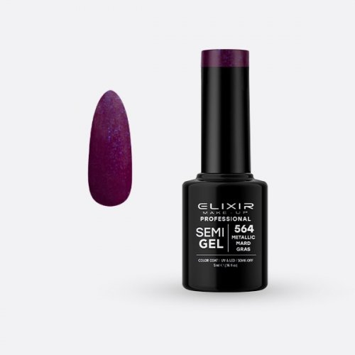 Elixir Make Up Semigel Color Coat Soak Off 564 Metallic Mard Gras 5ml
