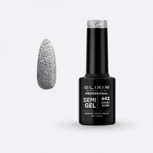 Elixir Make Up Semigel Color Coat Soak Off 642 Luxury Silver 5ml