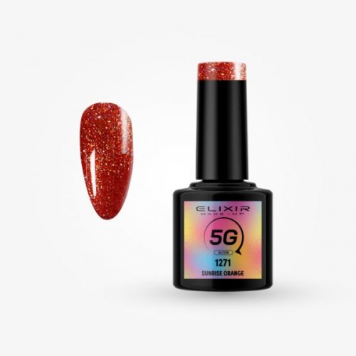Elixir 5G Glitter Semi Gel Ημιμόνιμο Bερνίκι - 1271 Sunrise Orange 8ml