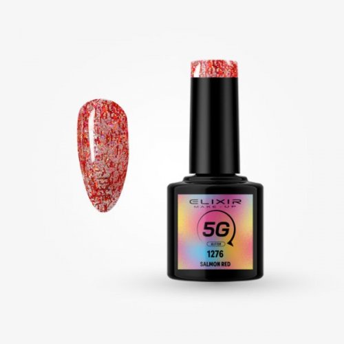 Elixir 5G Glitter Semi Gel Ημιμόνιμο Bερνίκι - 1276 Salmon Red 8ml