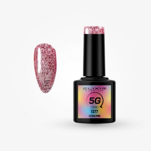 Elixir 5G Glitter Semi Gel Ημιμόνιμο Bερνίκι - 1277 Ultra Pink 8ml