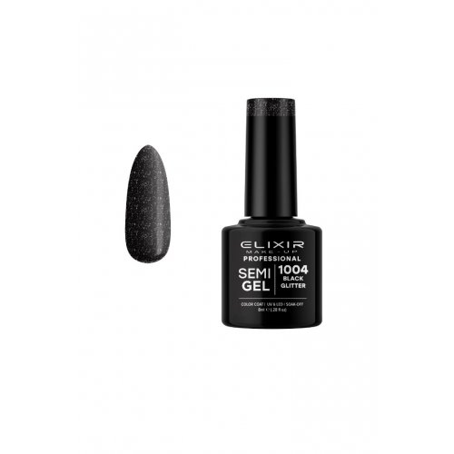 Elixir Make Up Semigel Color Coat Soak Off 1004 Βlack Glitter 8ml