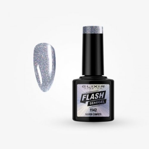 Elixir Flash Semigel 8ml 1142 - Silver Confeti