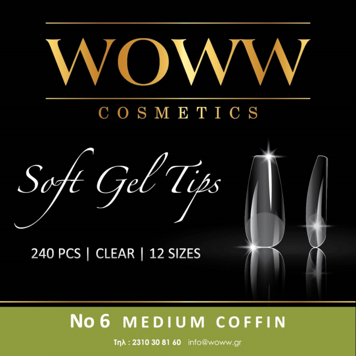 Soft Gel Tips Woww - Gel Tips No6 Medium Coffin 240 τεμάχια Soft Gel Tips Woww - Gel Tips No6 Medium Coffin 240 τεμάχια