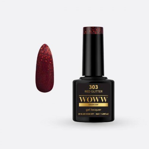 Ημιμόνιμο Βερνίκι Woww Cosmetics 8ml  Red Glitter - 303