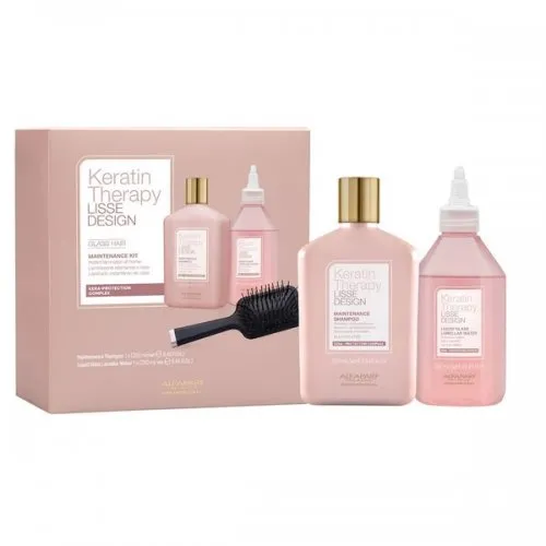 Alfaparf Milano Professional Keratin Therapy Lisse Design Glass Hair Maintenance Kit (Shampoo 250ml - Lamellar Water 250ml - Βούρτσα Μαλλιών)