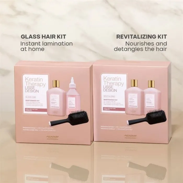 Alfaparf Milano Professional Keratin Therapy Lisse Design Glass Hair Maintenance Kit (Shampoo 250ml - Lamellar Water 250ml - Βούρτσα Μαλλιών)