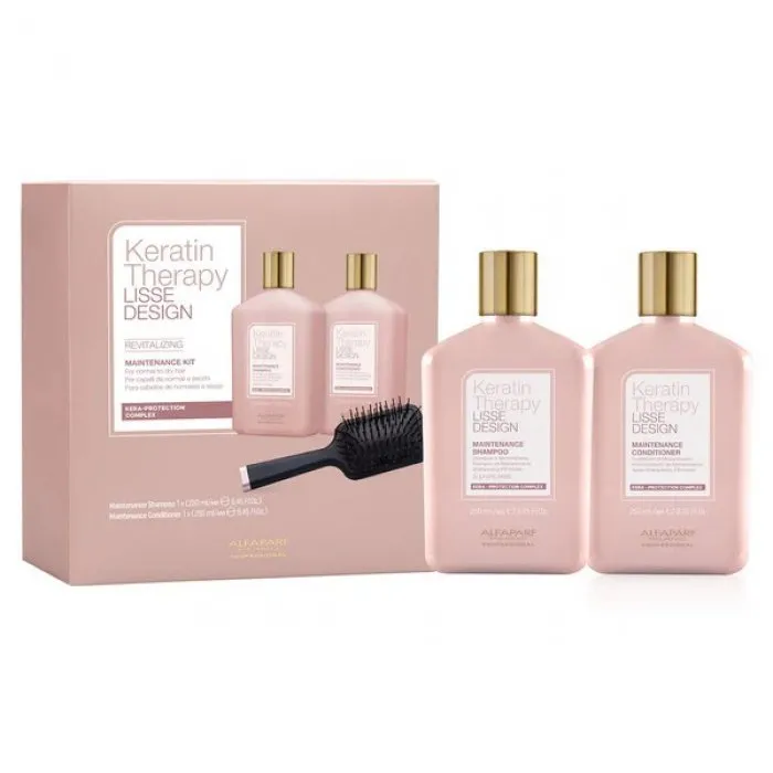 Alfaparf Milano Lisse Design Keratin Therapy Revitalizing Maintenance Kit ( Shampoo 250ml - Conditioner 250ml - Hair Brush )