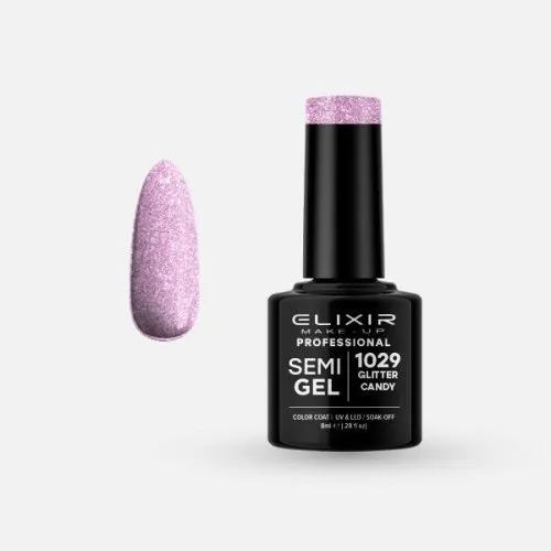 Elixir Make Up Semigel Color Coat Soak Off 1029 Glitter Candy 8ml