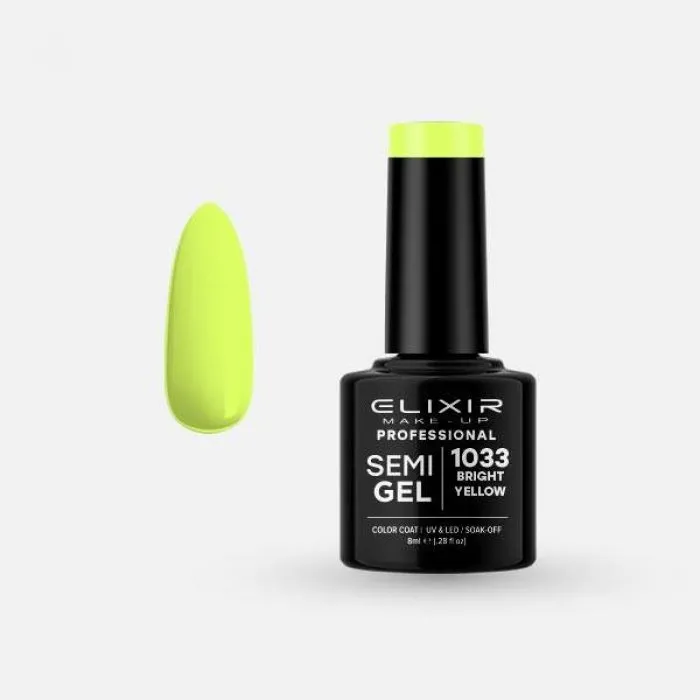 Elixir Make Up Semigel Color Coat Soak Off 1033 Bright Yellow 8ml