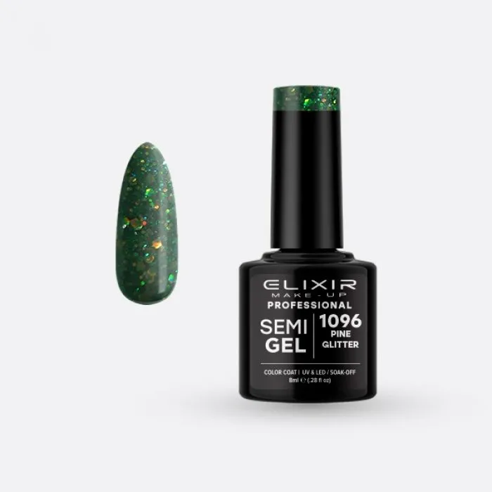 Elixir Make Up Semigel Color Coat Soak Off 1096 Pine Glitter 8ml