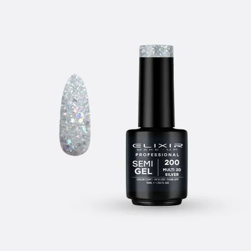 Elixir Make Up Semigel Color Coat Soak Off 200 Multi 3D Silver 15ml