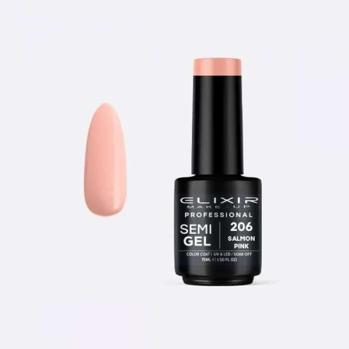 Elixir Make Up Semigel Color Coat Soak Off 206 Salmon Pink 15ml