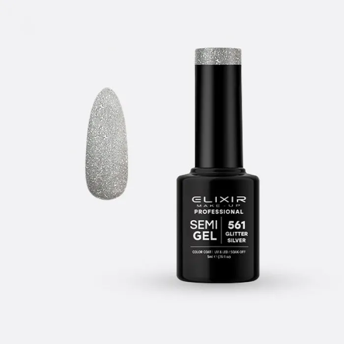 Elixir Make Up Semigel Color Coat Soak Off 561 Glitter Silver 5ml