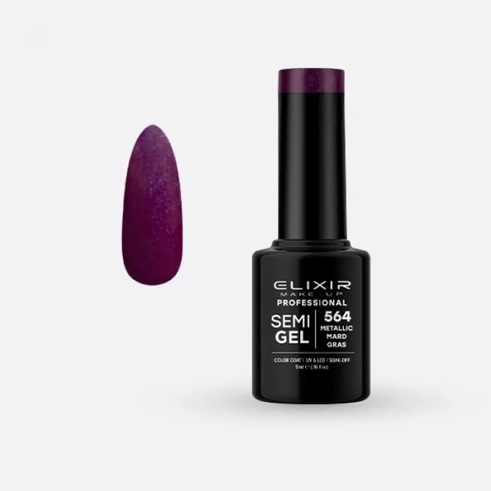 Elixir Make Up Semigel Color Coat Soak Off 564 Metallic Mard Gras 5ml