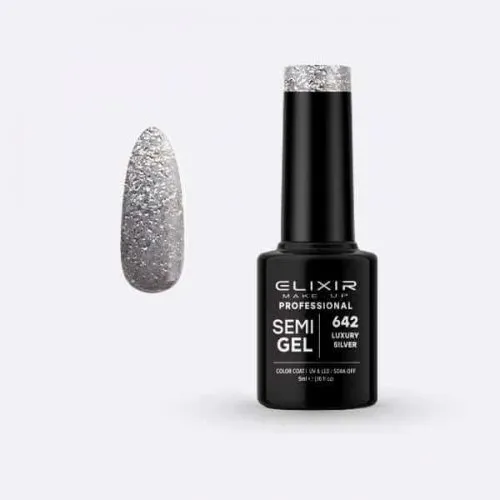 Elixir Make Up Semigel Color Coat Soak Off 642 Luxury Silver 5ml