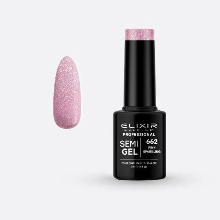 Elixir Make Up Semigel Color Coat Soak Off 662 Pink Sparkling 5ml