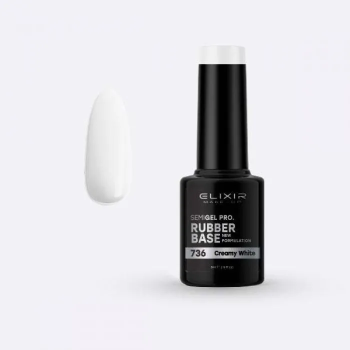 Elixir Make Up Semigel Color Coat Soak Off Rubber Base 736 Creamy White 5ml