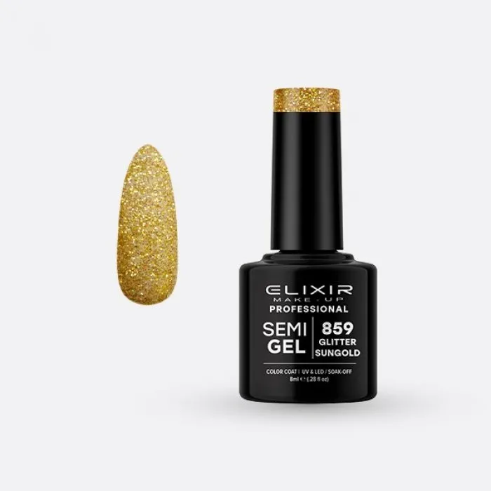 Elixir Make Up Semigel Color Coat Soak Off 859 Glitter Sungold 8ml
