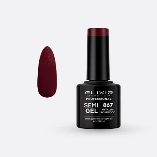 Elixir Make Up Semigel Color Coat Soak Off 867 Metallic Rosewood 8ml