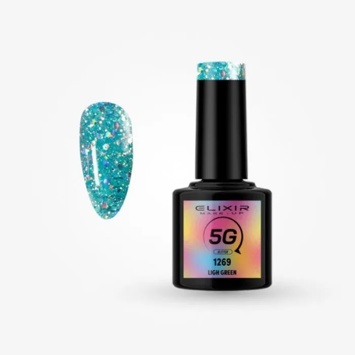 Elixir 5G Glitter Semi Gel Ημιμόνιμο Bερνίκι - 1269 Ligh Green 8ml