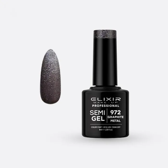 Elixir Make Up Semigel Color Coat Soak Off 972 Graphite Metal 8ml