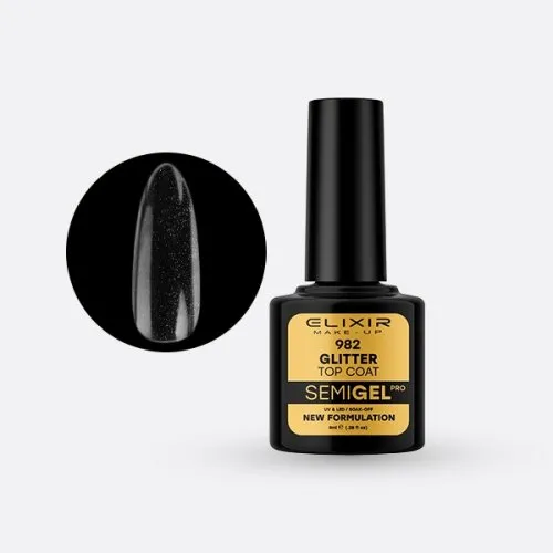Elixir Make Up Semigel Soak Off 982 Glitter Top Coat 8ml