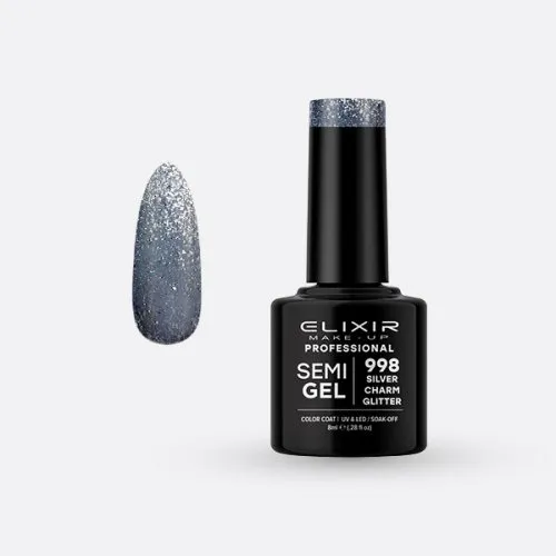 Elixir Make Up Semigel Color Coat Soak Off 998 Silver Charm Glitter 8ml