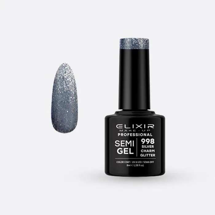 Elixir Make Up Semigel Color Coat Soak Off 998 Silver Charm Glitter 8ml
