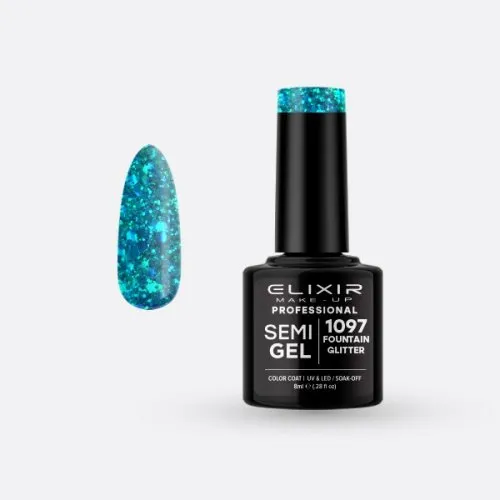 Elixir Make Up Semigel Color Coat Soak Off 1097 FOUNTAIN GLITTER 8ml