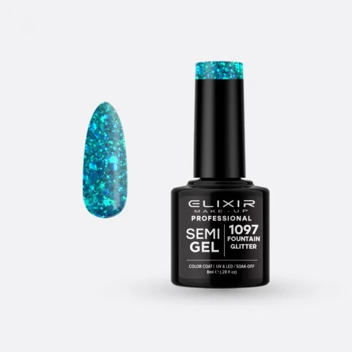 Elixir Make Up Semigel Color Coat Soak Off 1097 FOUNTAIN GLITTER 8ml
