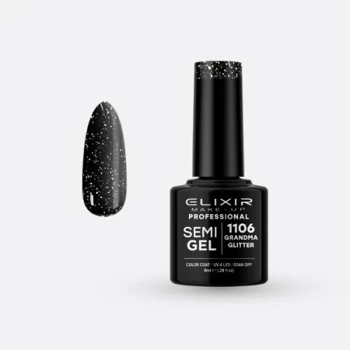 Elixir Make Up Semigel Color Coat Soak Off 1106 GRANDMA GLITTER 8ml