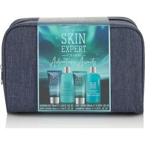 Style and Grace Skin Expert Traveller's Bag Gift Set for Him 100ml Body Wash, 100ml Shampoo, 50ml Face Scrub, 50ml Body
