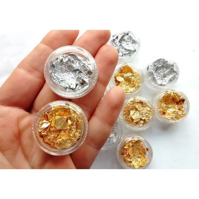 Αλουμινόφυλλα Foil για Νύχια Χρυσό και Ασημί Σετ 2 βαζάκια