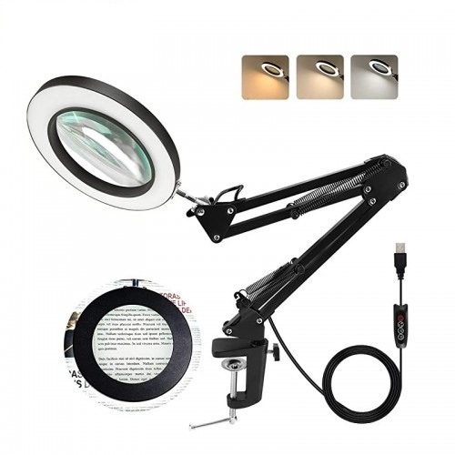Φωτιστικό με 72 Led-Μεγενθυτικός Φακός και Σφικτήρα Γραφείου με Ρυθμιζόμενο Ύψος Χρώμα Λευκό