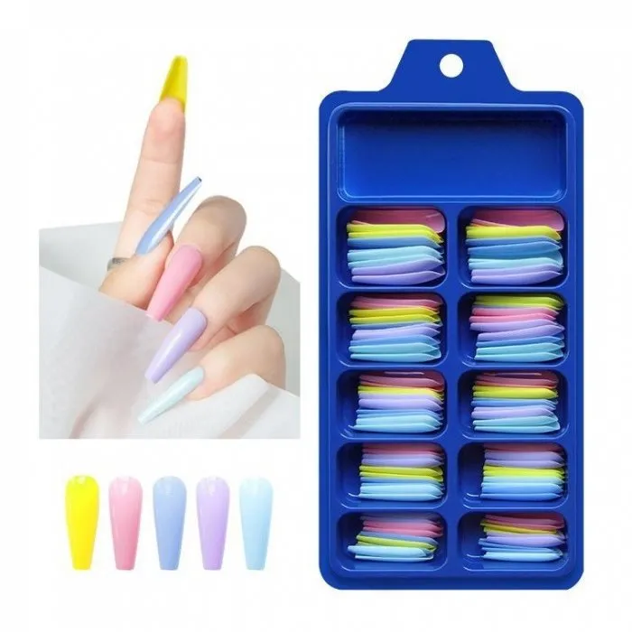 Πολύχρωμα Ψεύτικα Νύχια Coffin 100τμχ