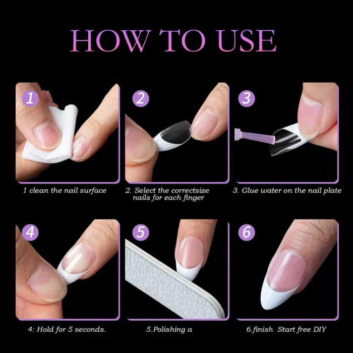 Nail Tips French Manicure Full Cover Almond Ροζ 120τεμ.