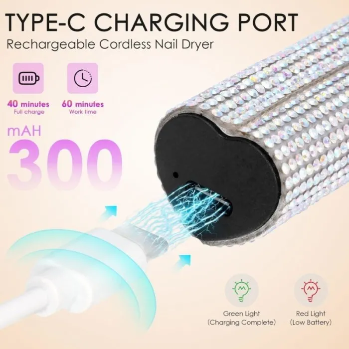 Λάμπα Πολυμερισμού 3W UV LED Επαναφορτιζόμενη Φορητή Rhinestones