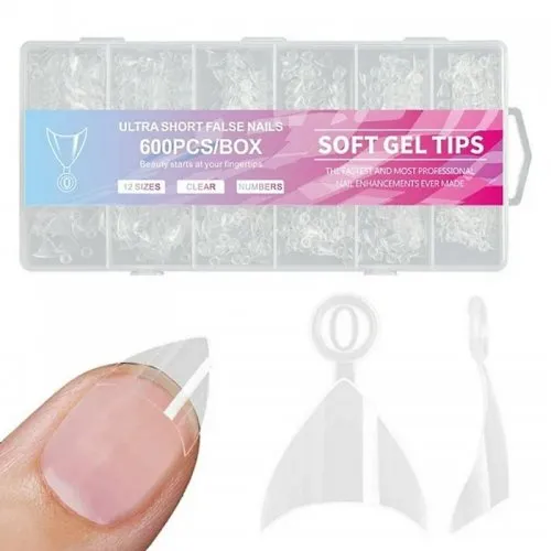 Ultra Short Soft Gel Tips 600pcs 12 size Almond