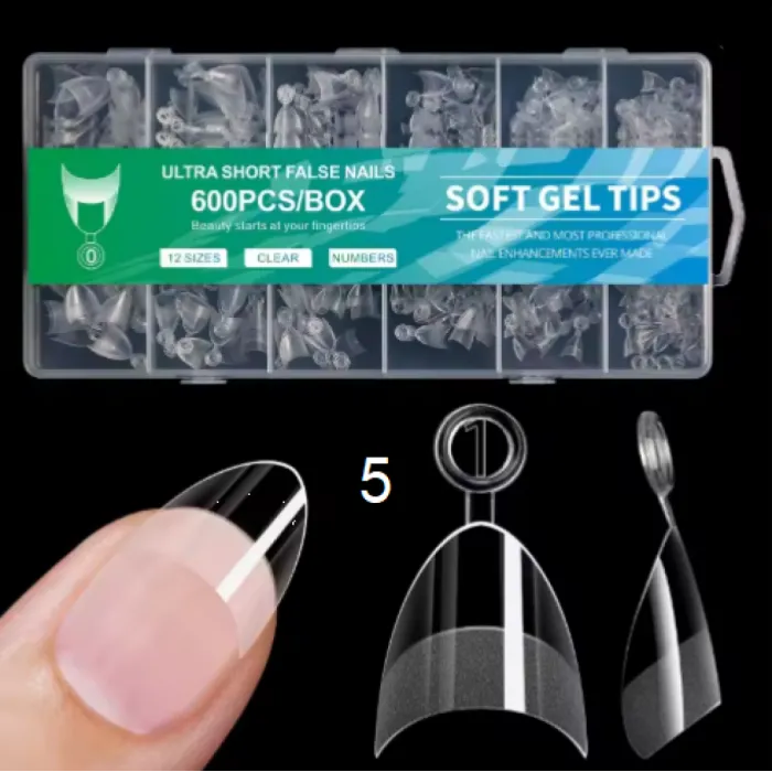 Ultra Short Soft Gel Tips Almond 600pcs 12 size