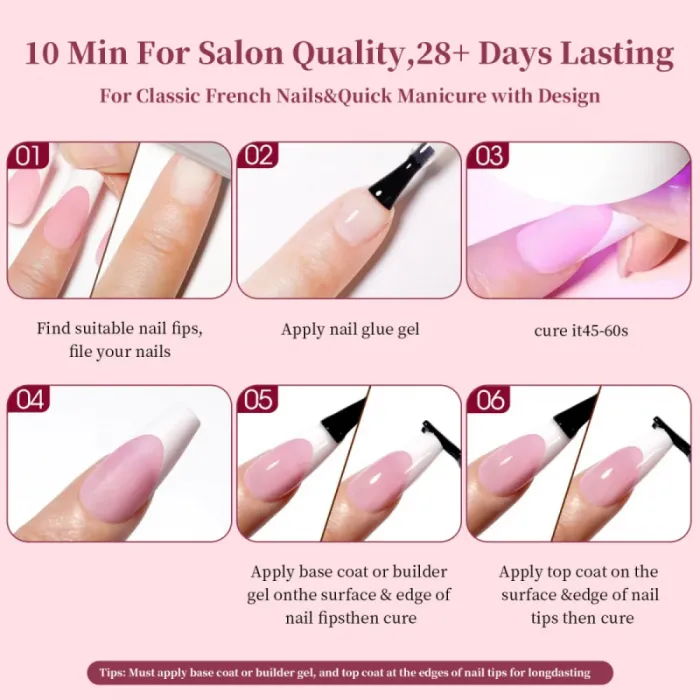 Nail Tips French Manicure Full Cover Nude Long Square No9 135τεμ.