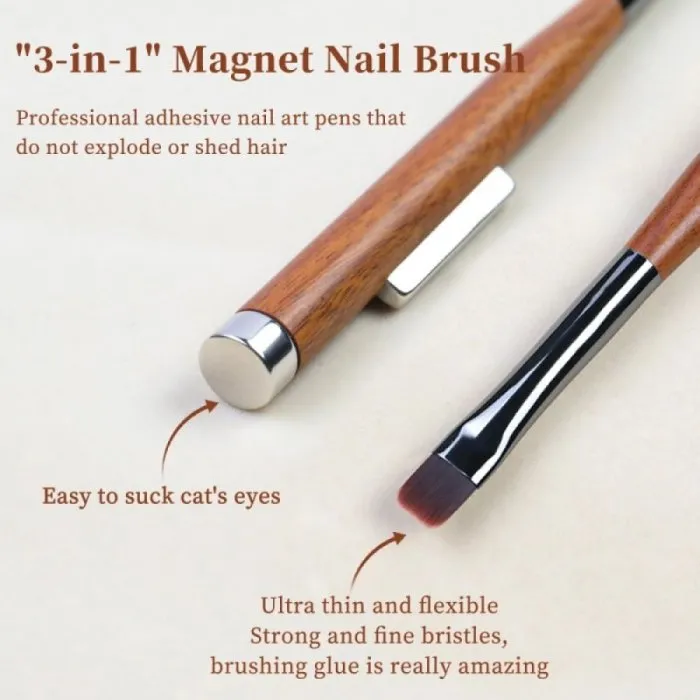 Πινέλο Manicure & Μαγνήτης Wooden Handle 3 In 1